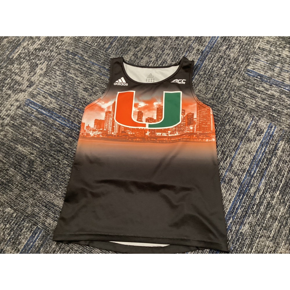 Adidas Miami Hurricanes ACC Singlet Tank Top Women Medium Black Orange Skyline